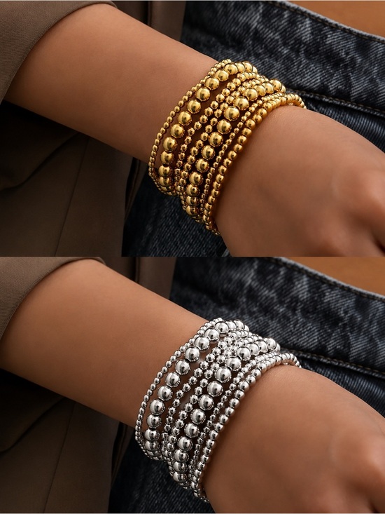 Fashion Jewelry Jewelry - 7-Piece Gold or Silver Beaded Stretch Stackable Bracelet Set — Boho Vibes NWT
